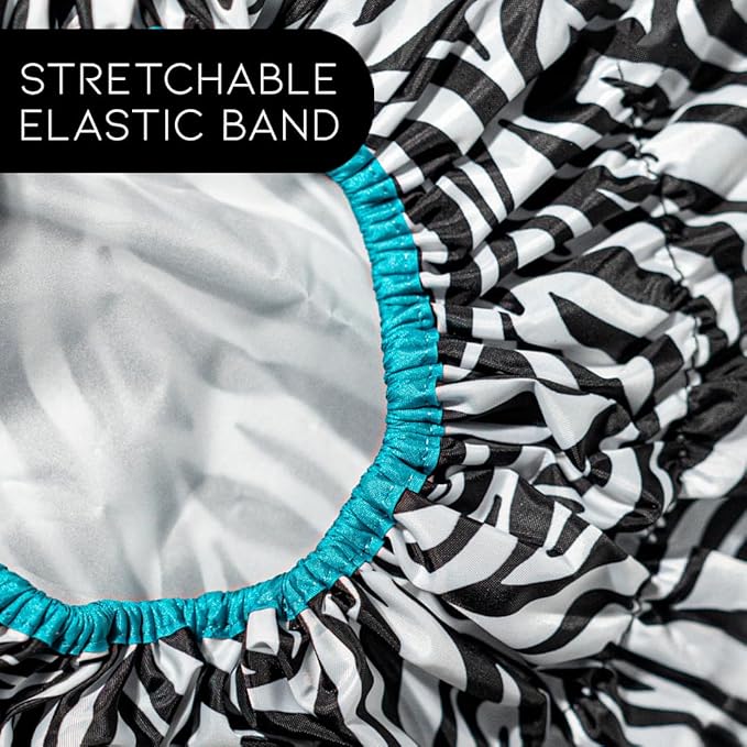 Reusable Shower & Bath Cap & Lined, Oversized Waterproof Shower Caps Large Designed for all Hair Lengths with PEVA Lining & Elastic Band Stretch Hem Hair Hat - Fashionista Sassy Stripes