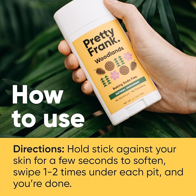 Pretty Frank Natural Aluminum-Free Deodorant Stick, Baking Soda-Free, Woodlands (2-Pack) | Sensitive Skin Friendly, Effective Odor Control for Women & Men, Organic Ingredients and Essential Oils
