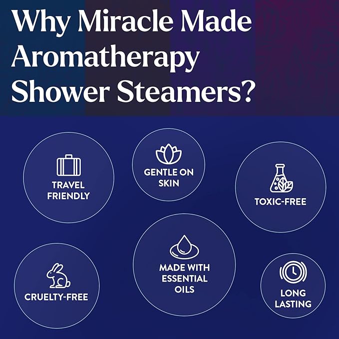 Miracle Made Mint Aromatherapy Shower Steamers – Essential Oil Shower Bombs for Relaxation, Nasal Relief & Daily Self-Care - 15 Shower Melt Tablets