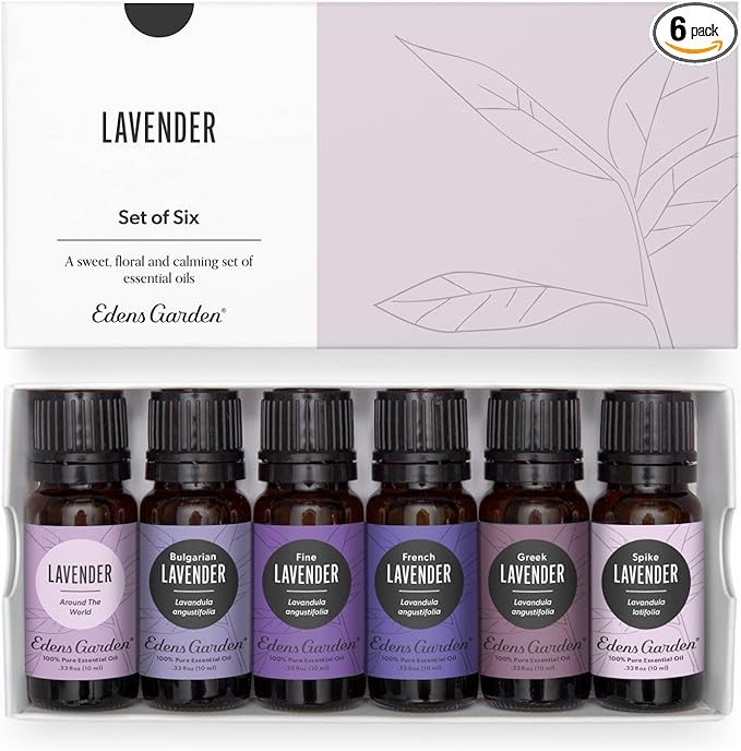 Edens Garden Lavender Essential Oils 6 Set – 100% Pure Therapeutic Grade Aromatherapy for Stress Relief, Calming & Home Diffusers – Natural, Vegan & Fragrance Oil Free Floral Scents, 10 ml/ 6 Pack