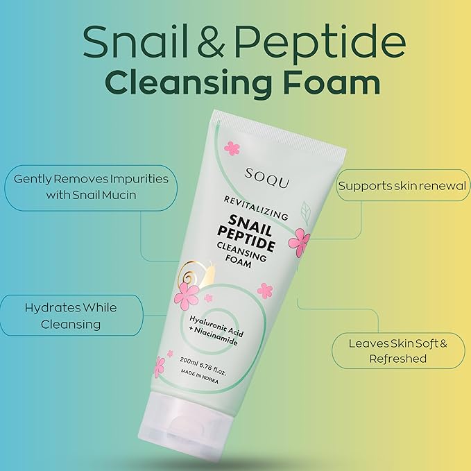 Snail Peptide Cleansing Foam with Niacinamide & Hyaluronic Acid – Hydrating Facial Cleanser for Radiant Skin – Made in Korea – 200ml