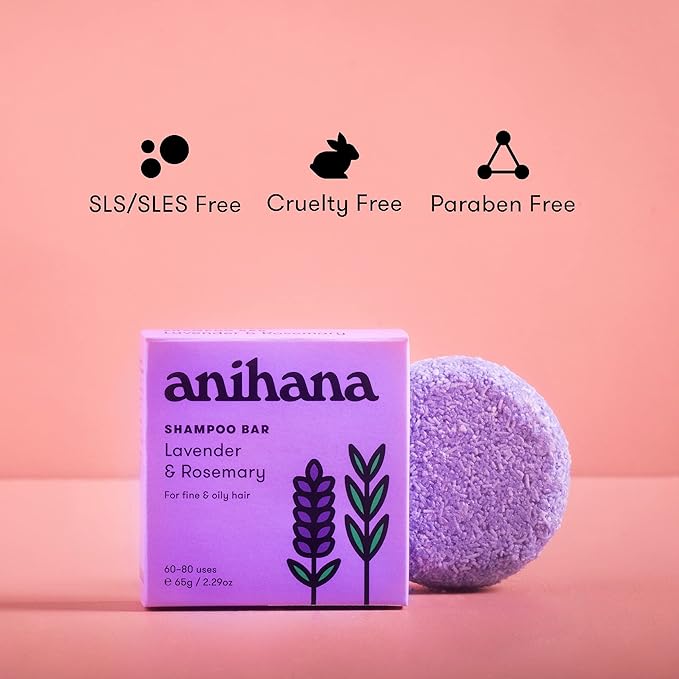 ANIHANA Shampoo Bar for Thin Fine Oily Hair Gives Hair Volume & Body Natural Healthy Look and Shine Paraben Free Lavender and Rosemary 2.29 oz