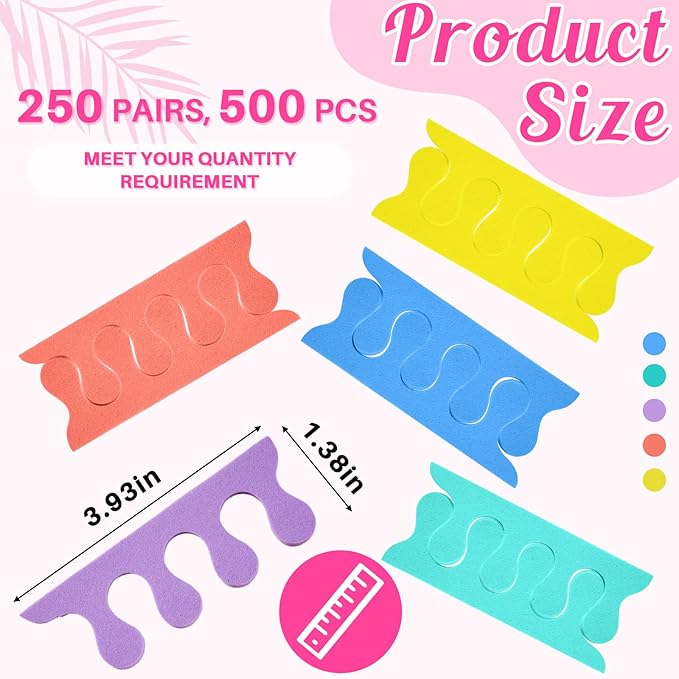 Mumufy 250 Pairs Sponge Toe Separators Pedicure Tool Kit Soft Toe Spacers for Pedicures Spreaders Finger Dividers for Women Men Feet Nail Manicure Toenails Art Painting Polish Spa (Colorful)