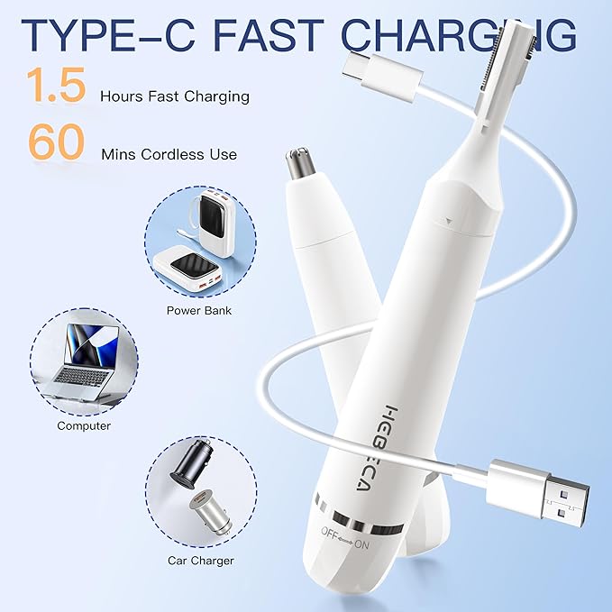 Nose Hair Trimmer for Women Men - Electric Ear and Nose Hair Trimmer - 2 in 1 Facial Hair Remover Portable for Painless Face Eyebrow Trimmering Waterproof (Pearl White 2in1)