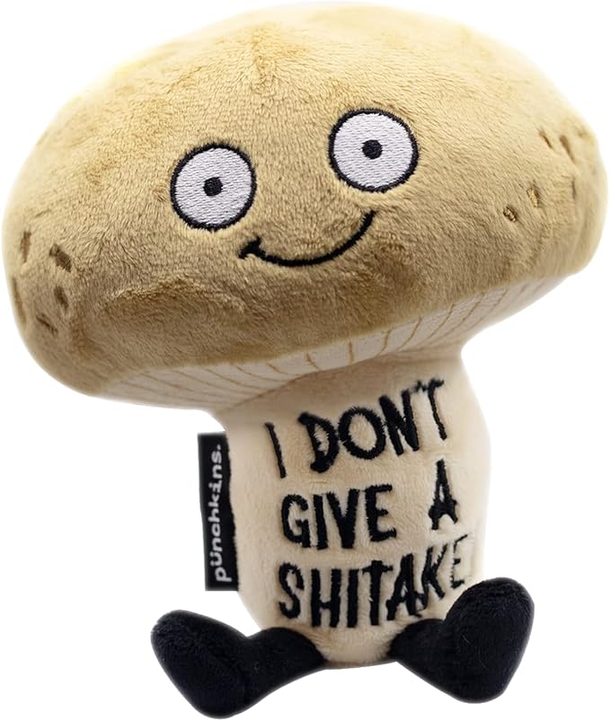 Punchkins Mushroom Plushie - I Don't Give A Shitake Sassy Mushroom Plush, Gift for Food Lovers, Funny Food Plush Toy for Gifting