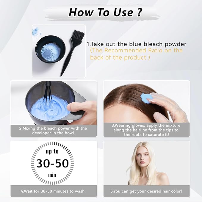 Hair Bleach Powder, Professional Lightening Bleach for Hair, Strong & Gentle Bleach Powder for Hair, Lift Up to 8 Levels, Perfect for DIY Blonde Highlights & Lightening (100g/3.53oz)