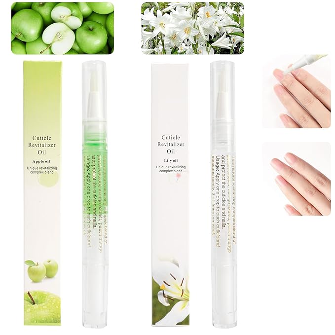 2PCS Cuticle Oil Pens for Nail Care,Cuticle Revitalizer Oil Pen with Soft Brush,Cuticle Oil to Prevent Nail Cracking and Dry (Lily & Apple Flavor)