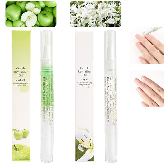 2PCS Cuticle Oil Pens for Nail Care,Cuticle Revitalizer Oil Pen with Soft Brush,Cuticle Oil to Prevent Nail Cracking and Dry (Lily & Apple Flavor)
