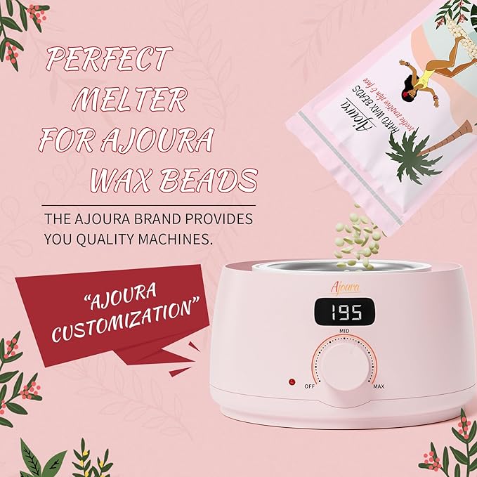 Ajoura Digital Wax Warmer, 10 minutes Quick-Heat Hair Removal Kit with Precision Temp. Control, Wax Heater including 30 Waxing Sticks & 2 Pairs of Gloves, Ideal Home & Salon Use for Whole Body