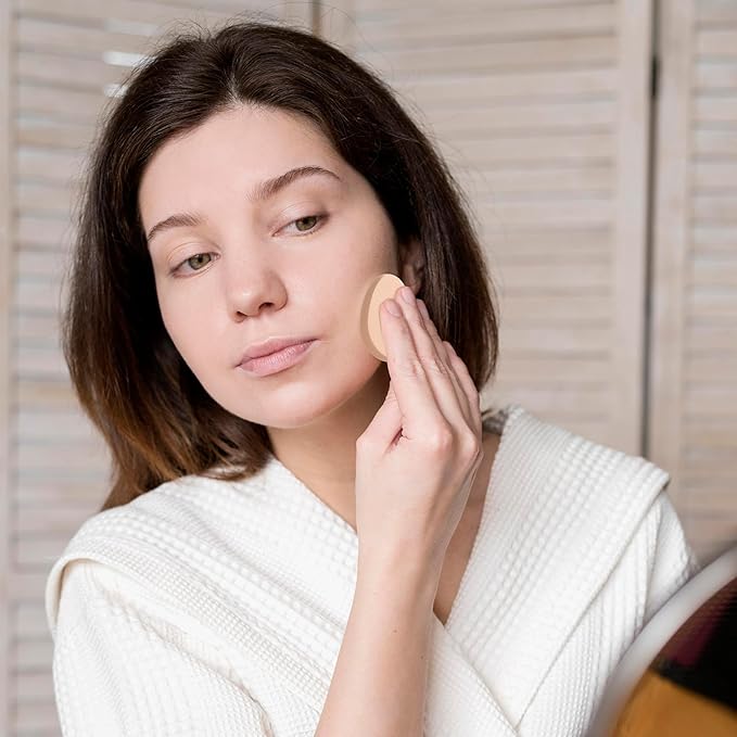 Oval Puff Set 8 Pcs Flat Makeup Sponge Facial Powder Blender Puffs Foundation Sponge Beige Beauty Egg Smooth Air Cushion Puff for Natural Easy Soft Long Lasting Beginner Friendly