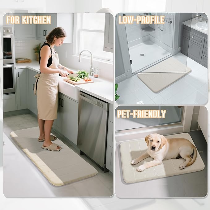 Yimobra Memory Foam Bath Mat, Super Soft Absorbent Bathroom Rug Non Slip 31.5x20 Inch, Quick Dry, Machine Washable Floor Carpet for Tub Shower, Home Decor Accessories, Cream