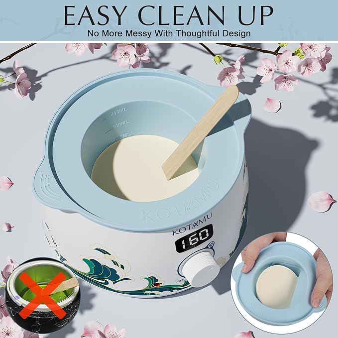 KOTAMU Waxing Kit for Women & Men, Wax Warmer for Hair Removal, Digital Wax Kit with Silicone Pot，Ideal for Face Eyebrow Arm Legs Armpit &Sensitive Skin, Wavi Waxing Machine for Home Salon Use