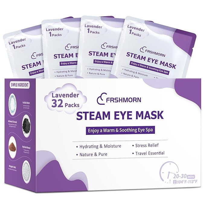 32 Packs Steam Eye Mask, Heated Eye Mask for Sleeping, Warm Compress for Eyes, Self Heating Disposal Steam Mask for Home Sleep, Office, Spa, Travel Essentials Stocking Stuffers (Lavender)