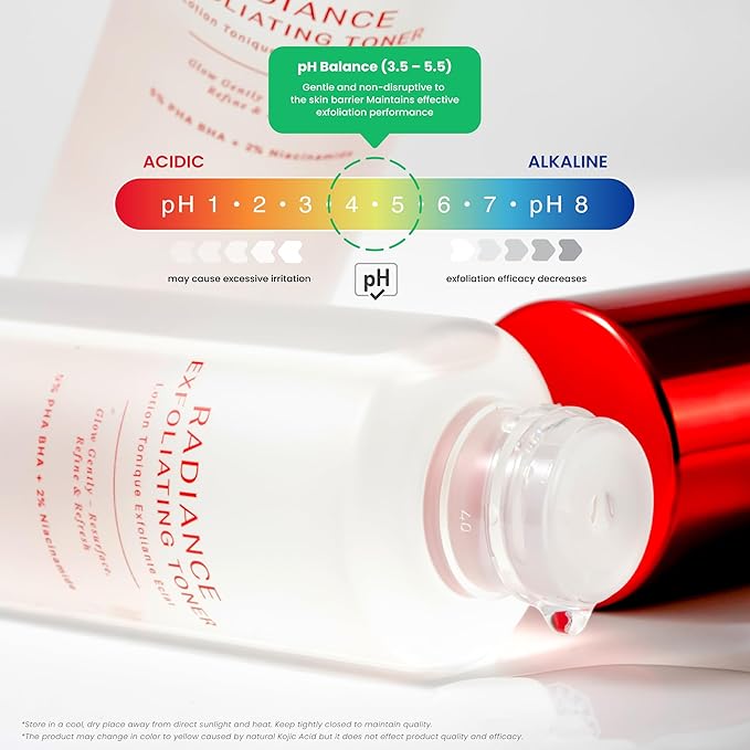 Koji White Exfoliating Toner for Face with 5% PHA BHA Toner, 2% Niacinamide, Kojic Acid & Hyaluronic Acid | Hydrating & Soothing Facial Toner | Unscented, Sensitive, Vegan, 150ml (5.07 Fl Oz)