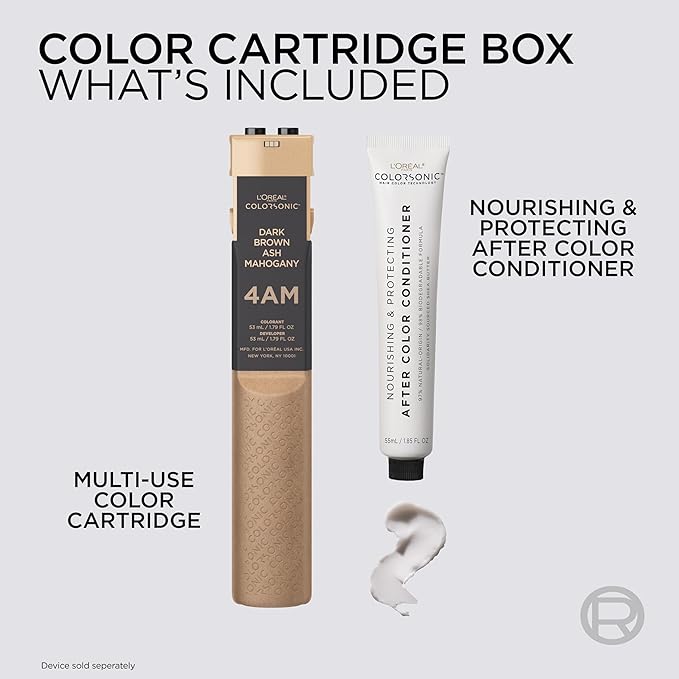 L'Oreal Paris Colorsonic Permanent Hair Dye Cartridge, Hair Color for Root Touch Up, Gray Coverage or All Over Color in just 5 Minutes, 4AM Dark Mahogany Brown (Coloring Device Sold Separately)