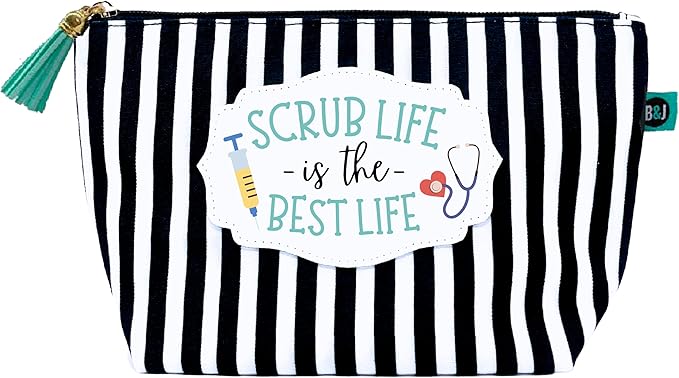 Brooke & Jess Designs Scrub Life Pouch Gifts for Women Striped Makeup Bags Cosmetic Bag Travel Toiletry Makeup Pouch Pencil Bag with Zipper Best Birthday Nurse Gifts