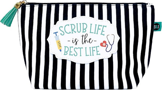 Brooke & Jess Designs Scrub Life Pouch Gifts for Women Striped Makeup Bags Cosmetic Bag Travel Toiletry Makeup Pouch Pencil Bag with Zipper Best Birthday Nurse Gifts