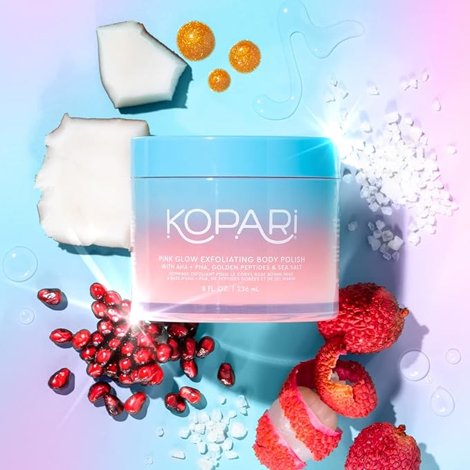Kopari Pink Glow Exfoliating Body Polish, AHA Vegan Body Scrub for Women, Gentle and Effective, Pink Haze, 8 oz