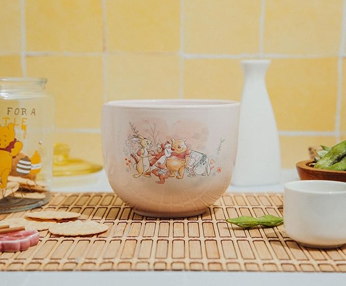 Silver Buffalo Disney Winnie the Pooh Featuring Piglet, Eeyore, Tigger, Rabbit, and Roo Group Hug Ceramic Ramen Noodle Rice Bowl with Chopsticks, Microwave Safe, 20 Ounces