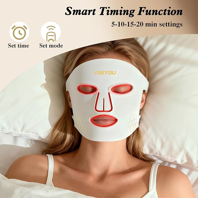 Red Light Therapy for Face, Infrared LED Face Mask Light Therapy 4 Light Waves with 850nm Near Infrared, Portable Rechargeable Red Light Therapy Mask Skincare Device for Facial Rejuvenation