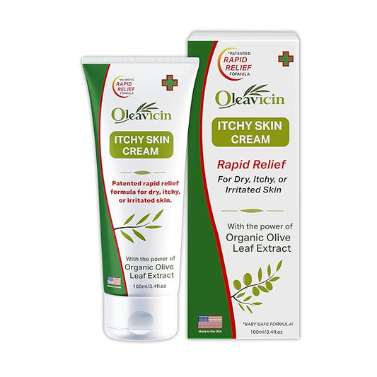 Oleavicin Organic Extra Strength Anti-Itch Cream for Dry, Itchy Skin Relief – Natural Fungal & Rash Treatment with Olive Leaf Extract – Fast-Acting, Long-Lasting Itch Relief