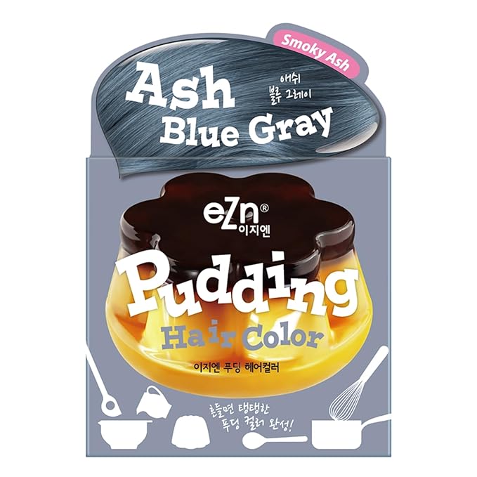 eZn Pudding Hair Dye, Ammonia-Free, Semi-Permanent DIY Korean Hair Dye Color with Keratin, Odorless Gentle for Sensitive Skin No Skin Irritation (Ash_Blue_Gray)
