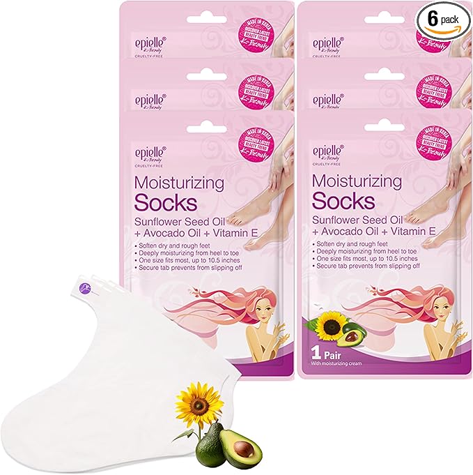 Epielle Moisturizing Foot Mask 6 Pairs, Deep Moisturizing Socks for Dry, Cracked Feet, Self Care Gifts for Women, Spa Kit, Stocking Stuffers, Thanksgiving Essentials