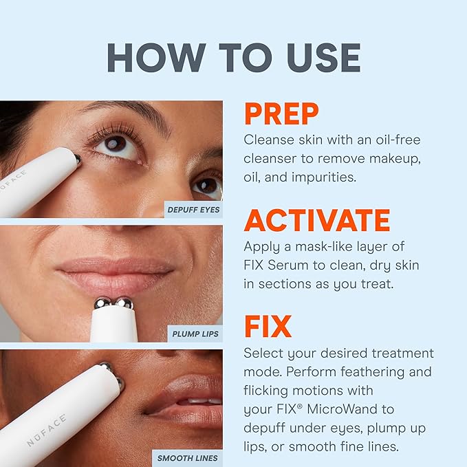 NuFACE FIX MicroWand Microcurrent Facial Device, FDA Cleared - Eyes, Lips & Lines Treatment with Serum Activator - Lip Plumper, Eye Depuffing Wand, Wrinkle & Smile Line Reducer, 3 On-The-Go Modes