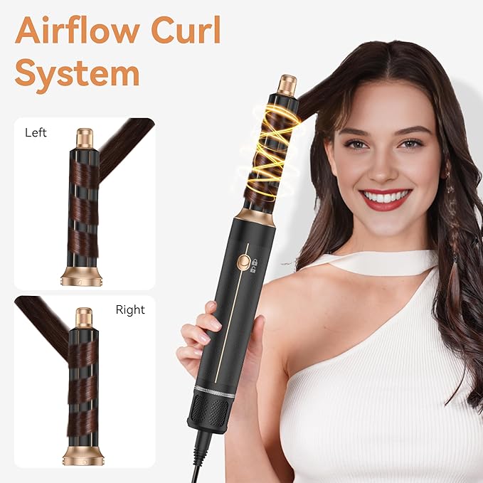 7 in ONE Hair Dryer Brush, Powerful Blow Dryer Brush with Air Curler for Hair, Brush Blow Dryer with Diffuser, Ionic Hot Air Brush Fast Dry, Volumize, Curls, Straight, Hair Styling Tools 100-120V