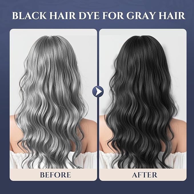 Black Hair Color Ammonia Free/PPD Free/Hydrogen Peroxide Free, Natural Herbal Black Hair Dye for Women Men Gray Hair Coverage, Champu para canas