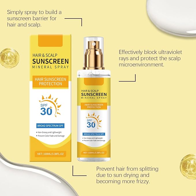 2 Pcs Ultimate Hair and Scalp Sunscreen Spray SPF 30 PA++ Oil Control Lightweight Breathable for All Hair Colors and Types.