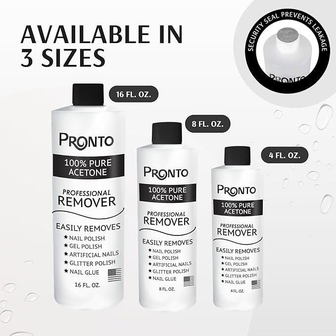 Pronto 100% Acetone Gel Nail Polish Remover - Gel Polish Remover for Nails | Acetone Nail Polish Remover For Nails for Removal of Glue, Gel, Acrylic & Dip | Gel Polish Remover, 8 Fl oz
