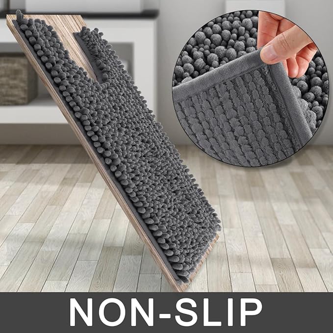 Yimobra Toilet Rug U Shaped Washable 24x20 Inch - Ultra Soft Absorbent Chenille Bath Rugs for Toilet, Quick Dry & Machine Washable, Non Slip Contour Bathroom Mat, Dark Gray