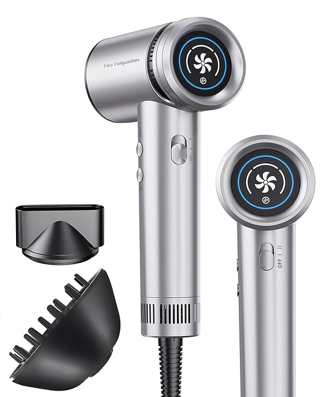 Hair Dryer - High-Speed 150,000 RPM Hairdryer for Fast Drying, 500Million Negative Ionic & Thermo-Control & Cool Shot Button & Lightweight & HD Display Blow Dryer with Magnetic Diffuser & Nozzle