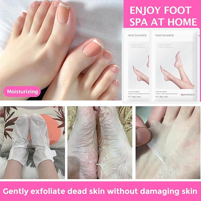 5Packs Foot Mask with Niacinamide, Deep Hydration Foot for Dry Cracked Skin, Nourishing Care with Shea Butter & Vitamin E, SPA at Home, 6.3oz