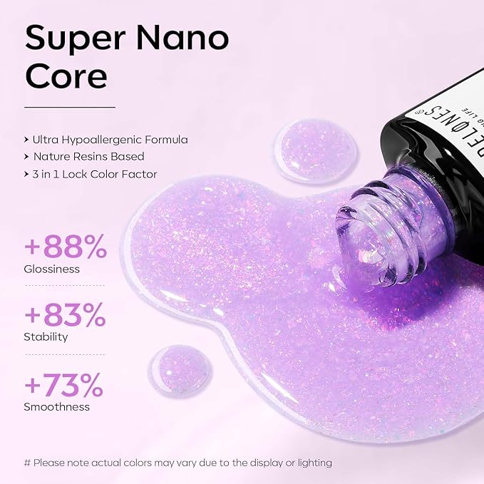 modelones Glitter Gel Nail Polish, 1 PCS 15ML Glitter Sparkly Shiny Holographic Gel Polish Soak OFF LED Nail Art Rainbow Reef Purple Shimmer Gel Nail Manicure Salon DIY Nails Gift for Women