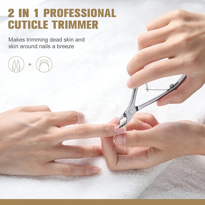 FERYES Cuticle Clipper with Pusher, 2 in 1 Professional Cuticle Trimmer, 6mm Full Jaw Cuticle Nipper, Stainless Steel Cuticle Remover Tool Mirror Silver