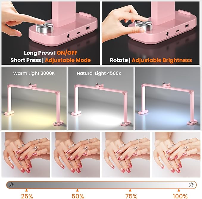 Nail Light for Desk,34 Inch 48W Half Moon Light-Adjustable 3000K-6000K Color Temp, 0-100% Brightness,Nails lamp with Phone Stand,for Nails Art,Tattoo,Eyebrow,Beauty,Reading,Salon