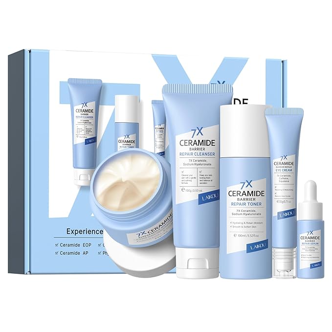 LAIKOU Skin Care Set, Skin Care Routine Kit for Women, Skincare Gift Set, Travel Size Toiletries with 7X CERAMIDE Cleanser, Toner, Serum, Eye Cream, Face Cream Mother's Day Christmas Birthday Daughter