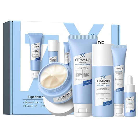 LAIKOU Skin Care Set, Skin Care Routine Kit for Women, Skincare Gift Set, Travel Size Toiletries with 7X CERAMIDE Cleanser, Toner, Serum, Eye Cream, Face Cream Mother's Day Christmas Birthday Daughter