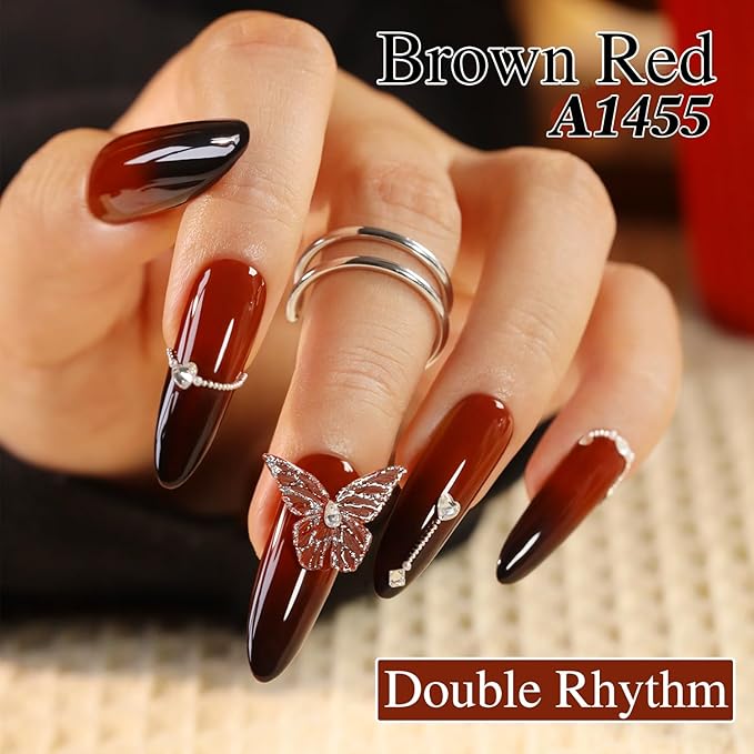 Double Rhythm Burgundy Gel Polish 15ML Pure Sheer Same Color Same Bottle Soak Off Gel Polish Art Manicure Salon DIY at Home for Women (Tan Red-A1455)