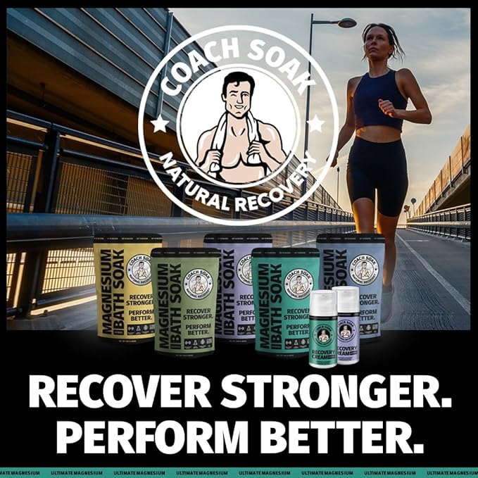 Coach Soak Recovery Bath Soak - Alternative to Epsom Salt Bath Soak - Fast-Absorbing Pure Magnesium Flakes with 21 Minerals, Bath Salts & Essential Oils - 9 lb (3 Pack) - Cooling Peppermint