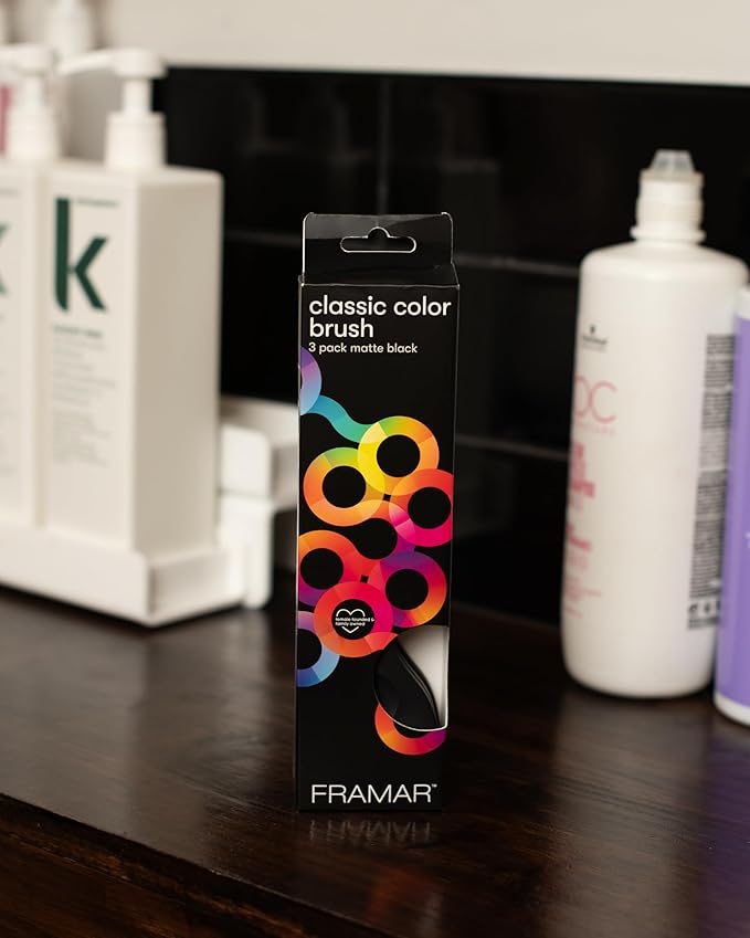 FRAMAR Black Hair Color Brush Set - Hair Coloring Brush for Hair Dye, Color Brushes for Hair Salon, Tint Brush for Dyeing Hair, Tint Brushes, Brochas Para Tinte De Cabello - 3 Pack Matte