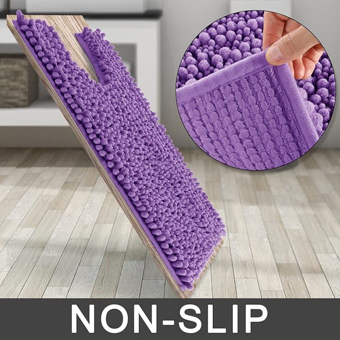 Yimobra Toilet Rug U Shaped Washable 24x20 Inch - Ultra Soft Absorbent Chenille Bath Rugs for Toilet, Quick Dry & Machine Washable, Non Slip Contour Bathroom Mat, Lavender