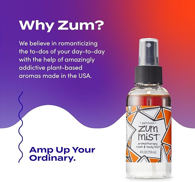 Indigo Wild Zum Mist Room & Body Spray - Aromatherapy Essential Oil Spray - Natural Body Mist & Room Spray - Patchouli Scent - 4 fl oz (2 Pack)