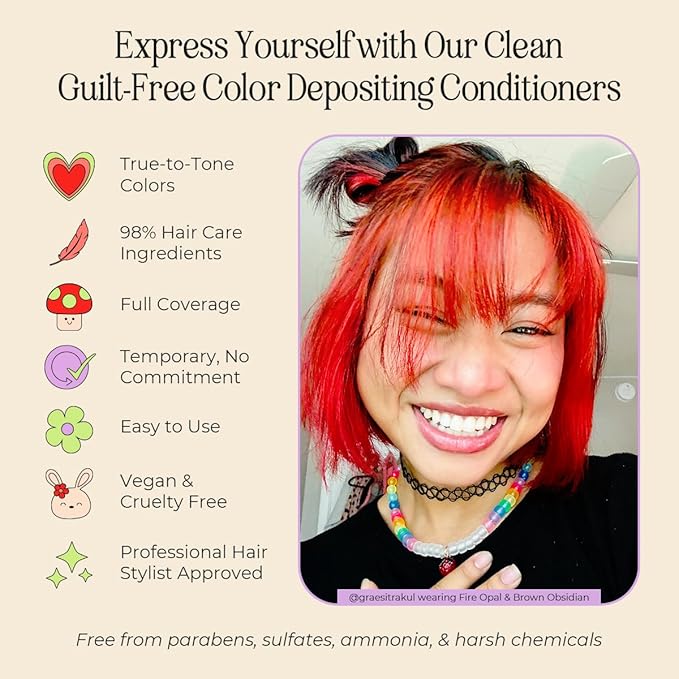 INH Semi Permanent Hair Color | Color Depositing Conditioner | Orange Hair Dye | No Bleach, No Peroxide Temporary Fire Opal Tint for Women & Men | Vegan, Ammonia Free, Sulfate Free | Ready to Use, 6oz