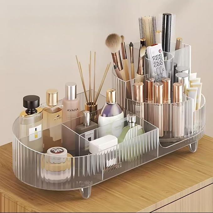 Rotating Large Capacity Cosmetic Display Case,Bathroom Counter Organizer Countertop Storage,Cosmetics Skincare Shelf Organizer (Clear)