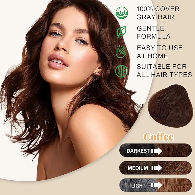 Coffee Hair Dye Shampoo 3-in-1, Magic Hair Color - 100% Gray Coverage, Natural Bubble Plant for Women Men, Brown Colors in Minutes, Champu Para Canas