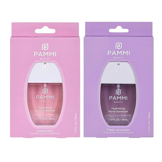 PAMMI Power Mist Hydrating Hand Sanitizer Spray, Portable Travel Size Pocket Hand Sanitizer, Scented Handsanitizer Mini Spray For Car - 600 Sprays (2 Pack (Rose, Lavender))