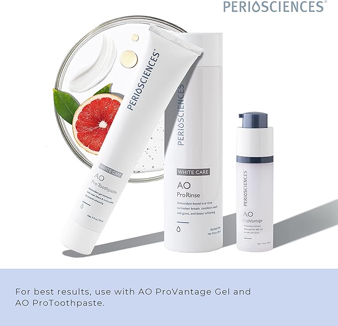 PerioSciences AO ProRinse White Care Whitening Mouthwash with Essential Oils and Antioxidants - Alcohol Free Mouthwash for Post-Whitening Enamel Protection, 10 fl oz/300ml Pack of 2